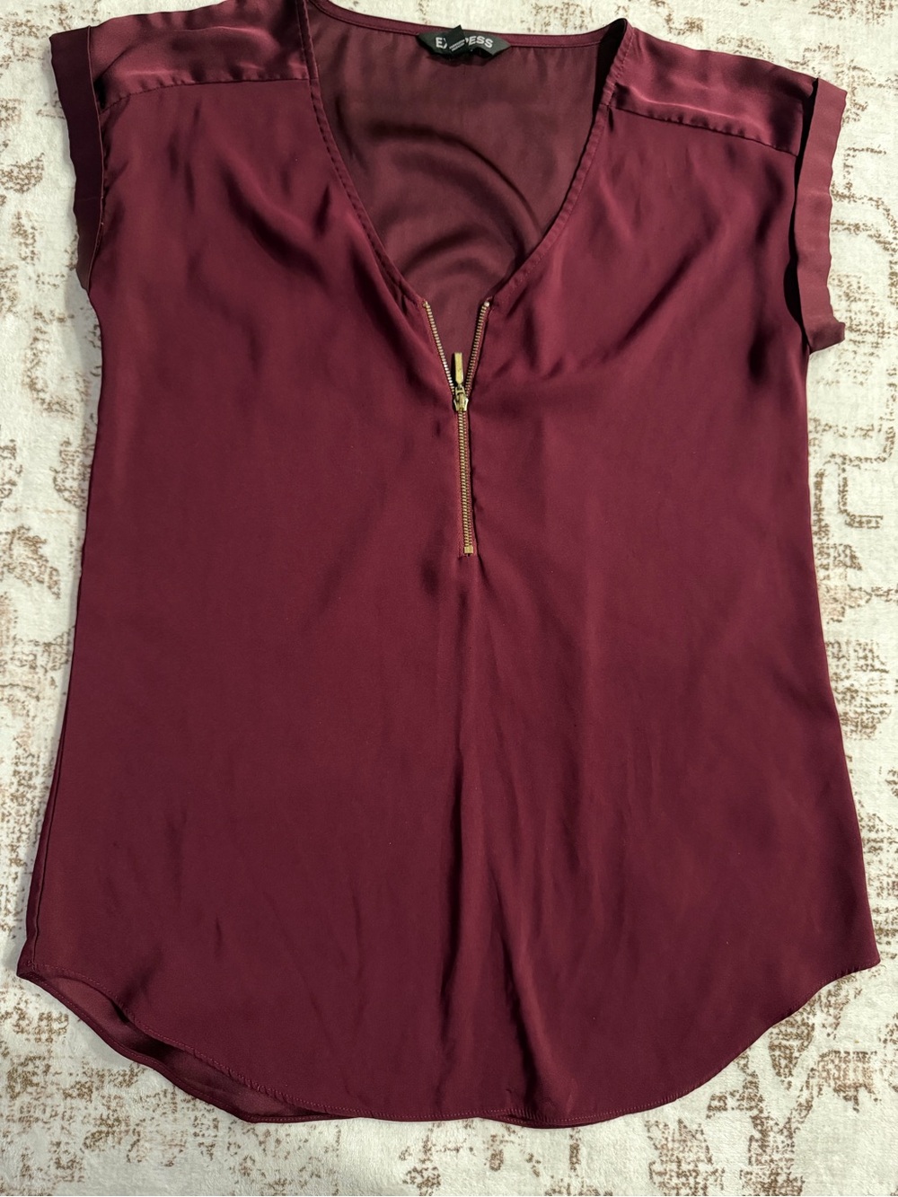 Express Women's Wine V-Neck Zip Front Blouse